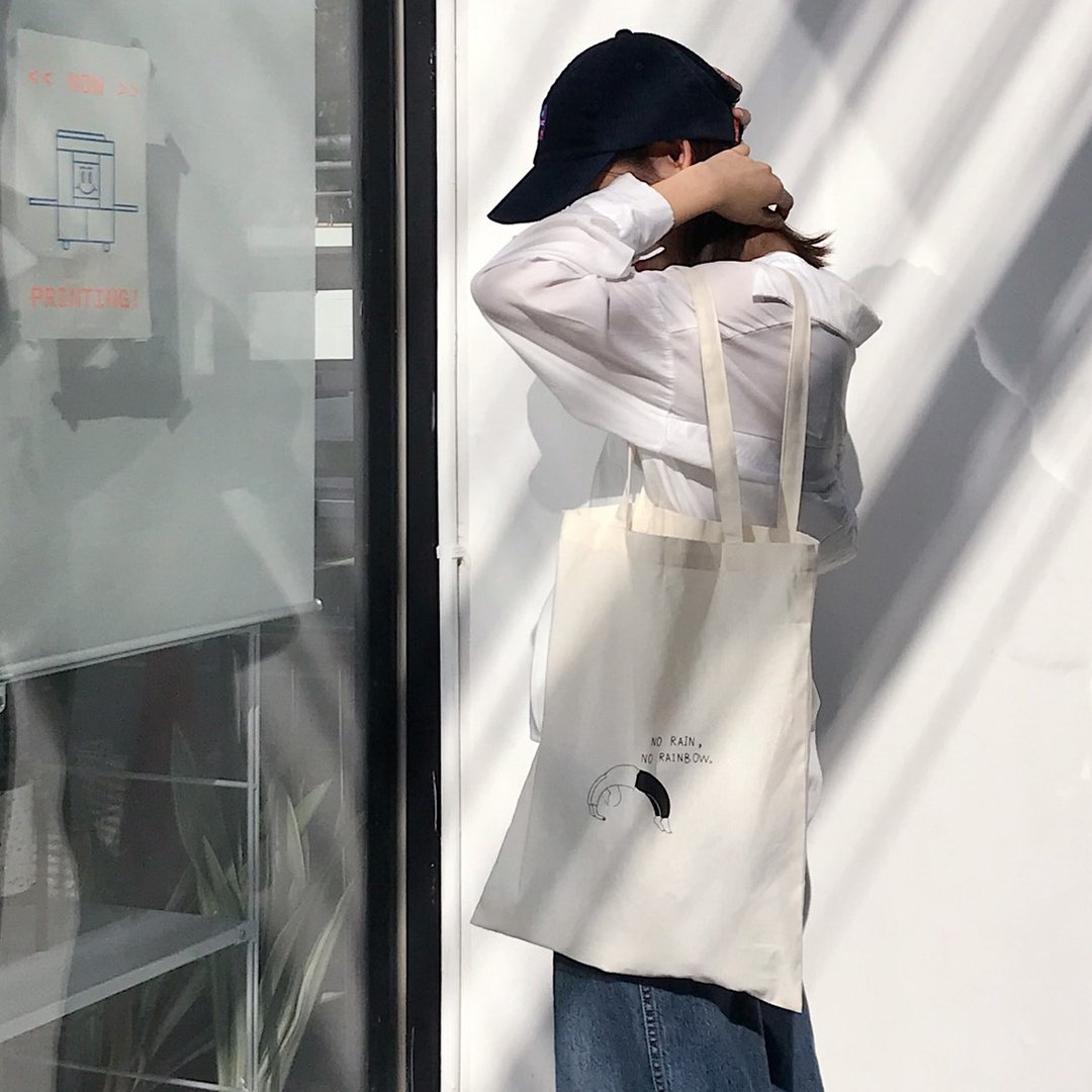 no rain, no rainbow tote bag - 公文包/医生包 - 棉．麻 白色