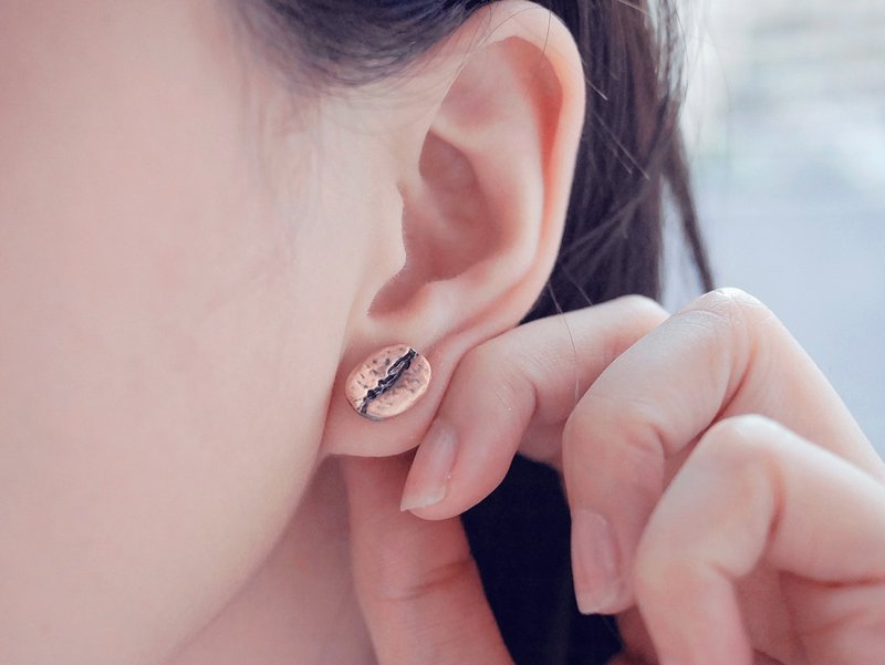 COFFEE BEAN 咖啡豆 - 红古色  *耳环 - 耳环/耳夹 - 其他金属 金色