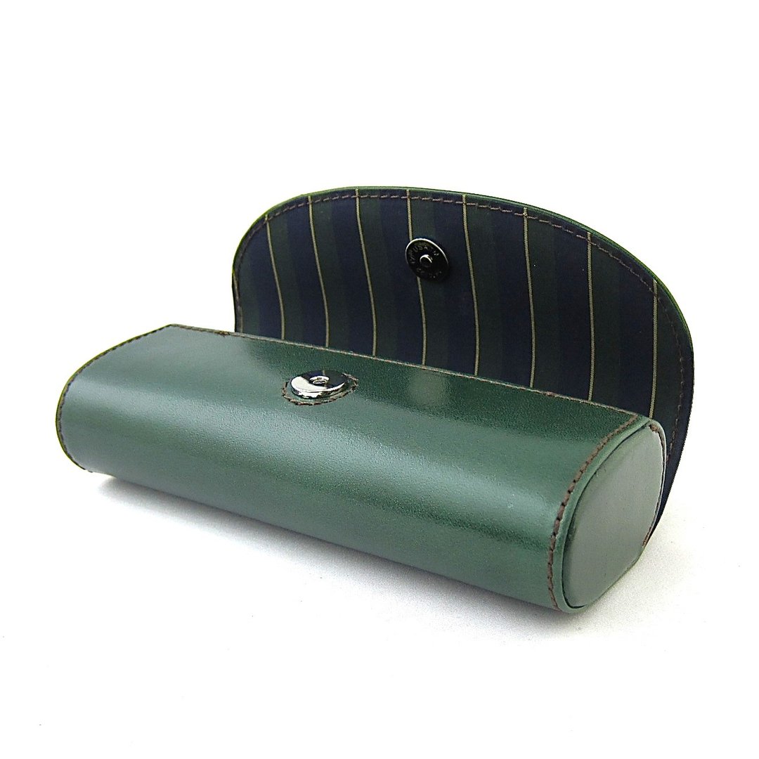 Hard Durable Glasses Case Glasses Case Sunglasses Reading Glasses Hard Case Horizontal Stylish Magnetic Closure Stripe Genuine Leather Italian Vachetta Leather - 眼镜盒/眼镜布 - 真皮 绿色
