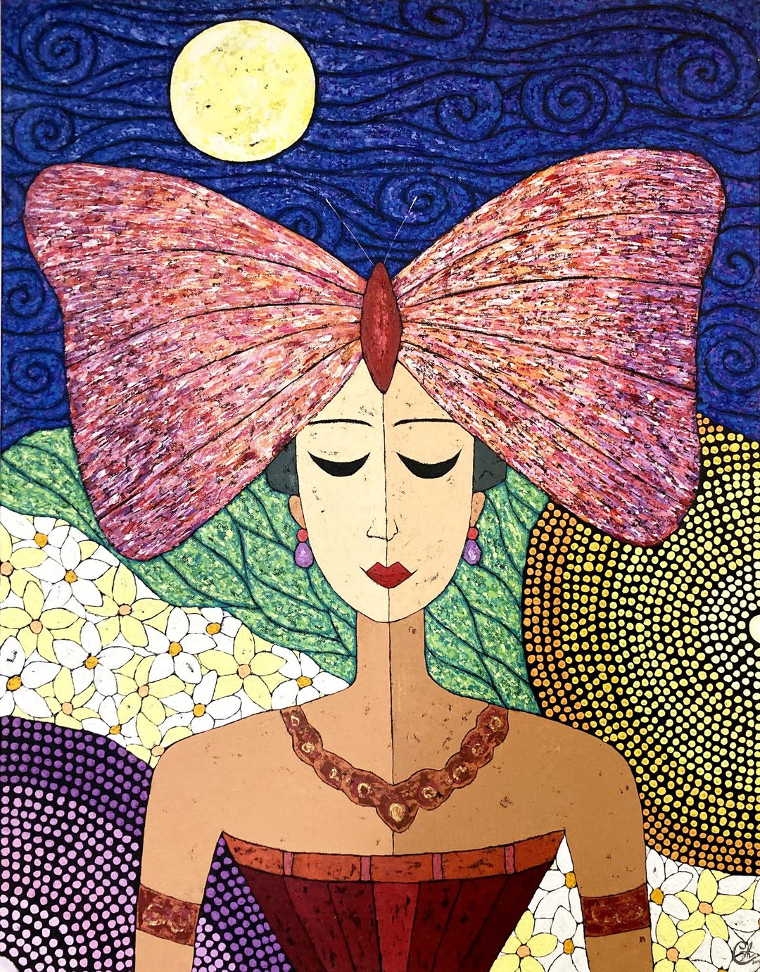 蝴蝶女孩绘画－生命流动2 - 订制画像 - 棉．麻 多色