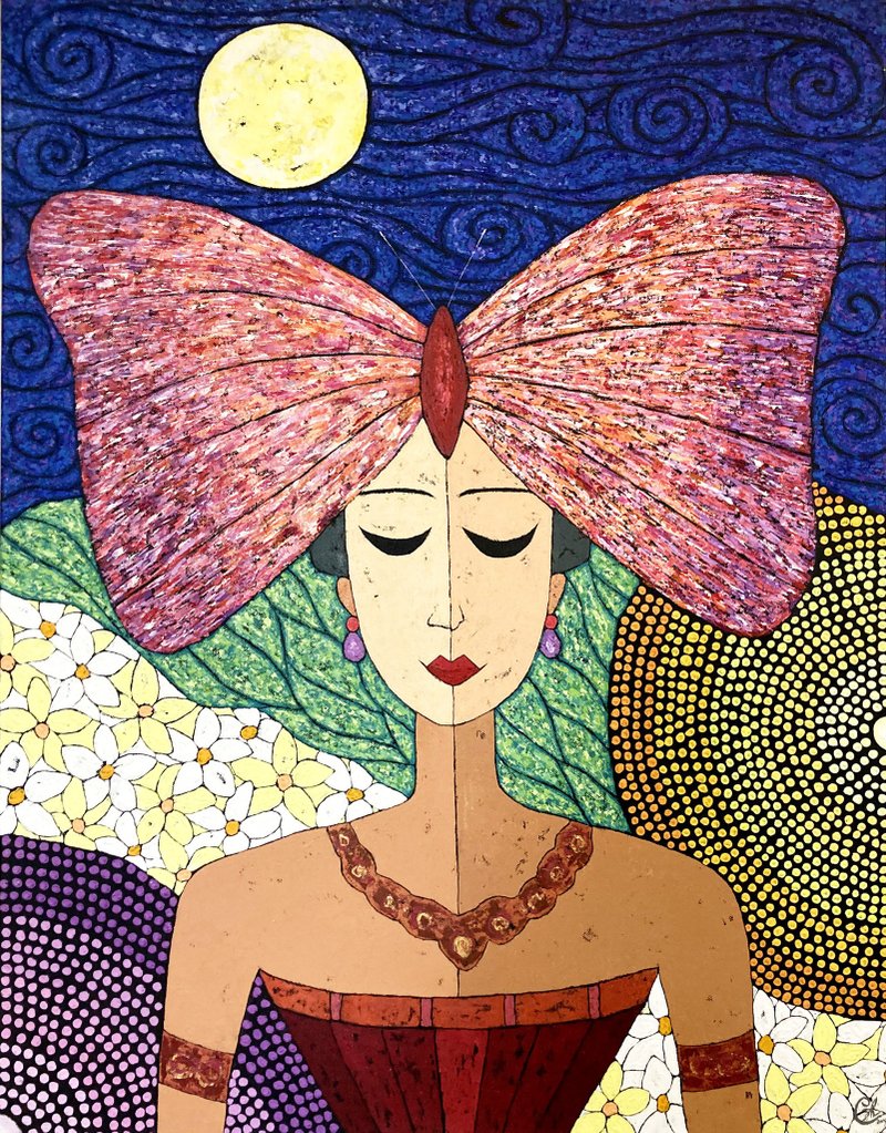 蝴蝶女孩绘画－生命流动2 - 订制画像 - 棉．麻 多色