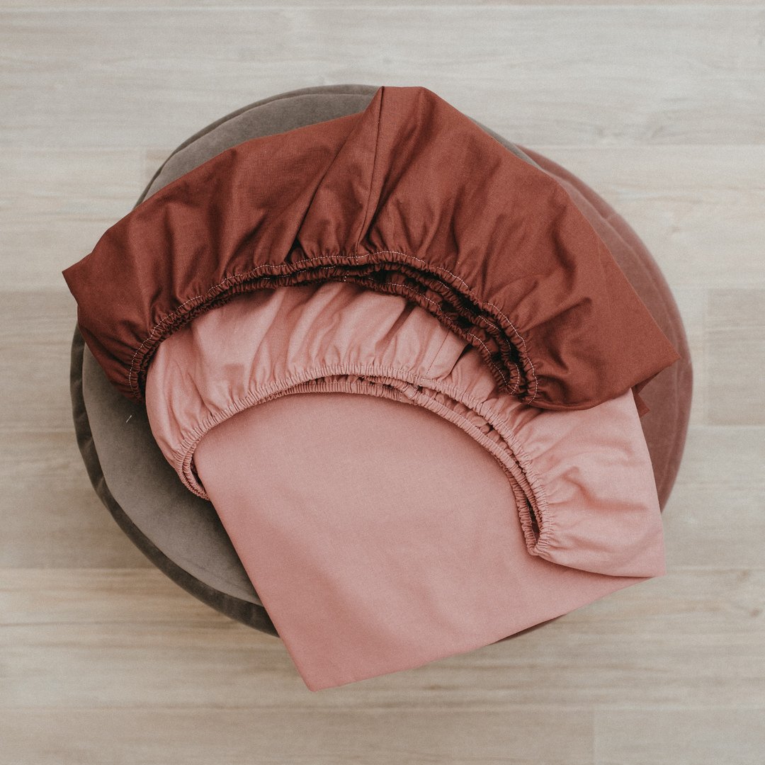 2psc. Burgundy and Coral fitted cot sheets for baby crib - 婴儿床上用品 - 棉 红色
