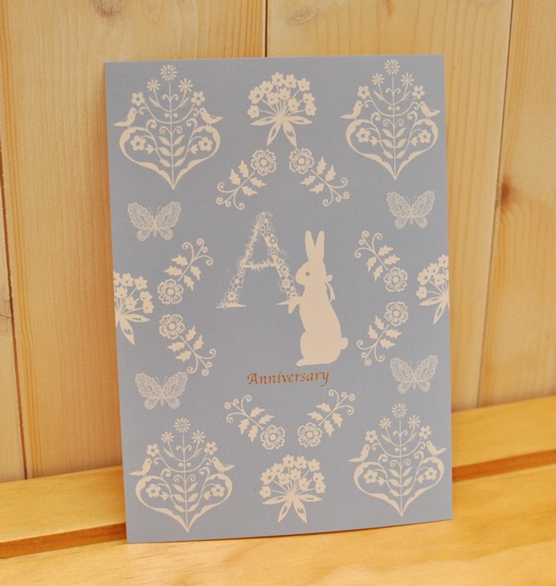 【加藤真治】浪漫兔子图案 Anniversary明信片/万用卡片★ - 卡片/明信片 - 纸 蓝色