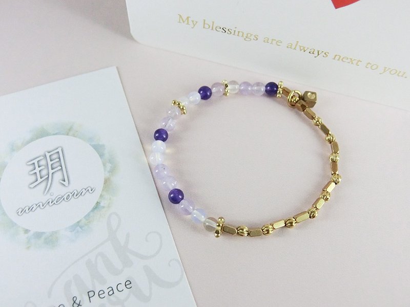 蓝莓的酸甜天然石黄铜手链 │紫粉色系 天然石 黄铜 生日 礼物 - 手链/手环 - 宝石 紫色
