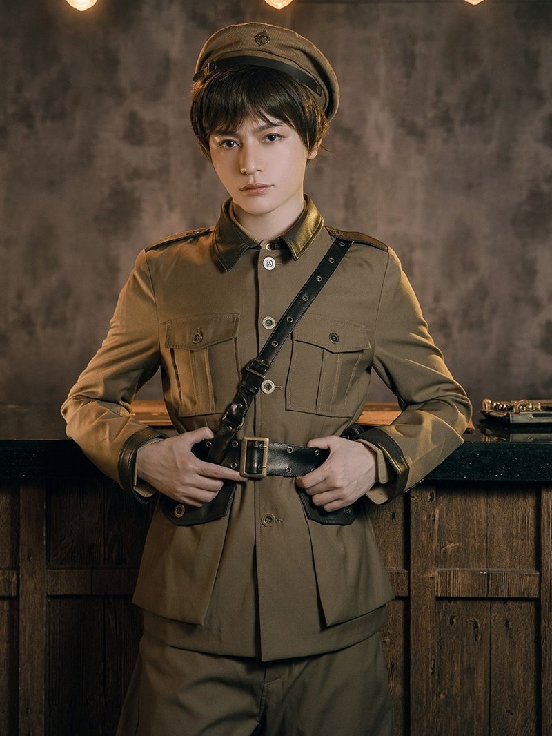 蒸汽朋克 单排扣 长袖纽扣 卡其色 中长男款制服 西服外套 - 男装外套 - 其他人造纤维 卡其色