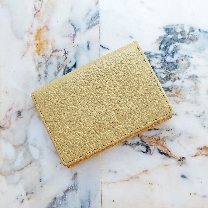 小巧短夹，顶级小牛皮，卡士达黄 - 皮夹/钱包 - 真皮 黄色