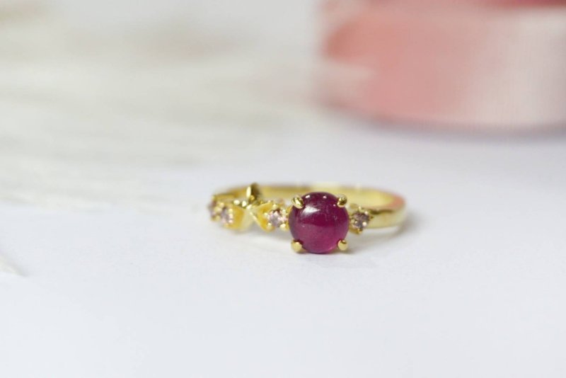 Natural Ruby and Brown Zircon Silver925 Ring, Star Ring - 戒指 - 纯银 红色