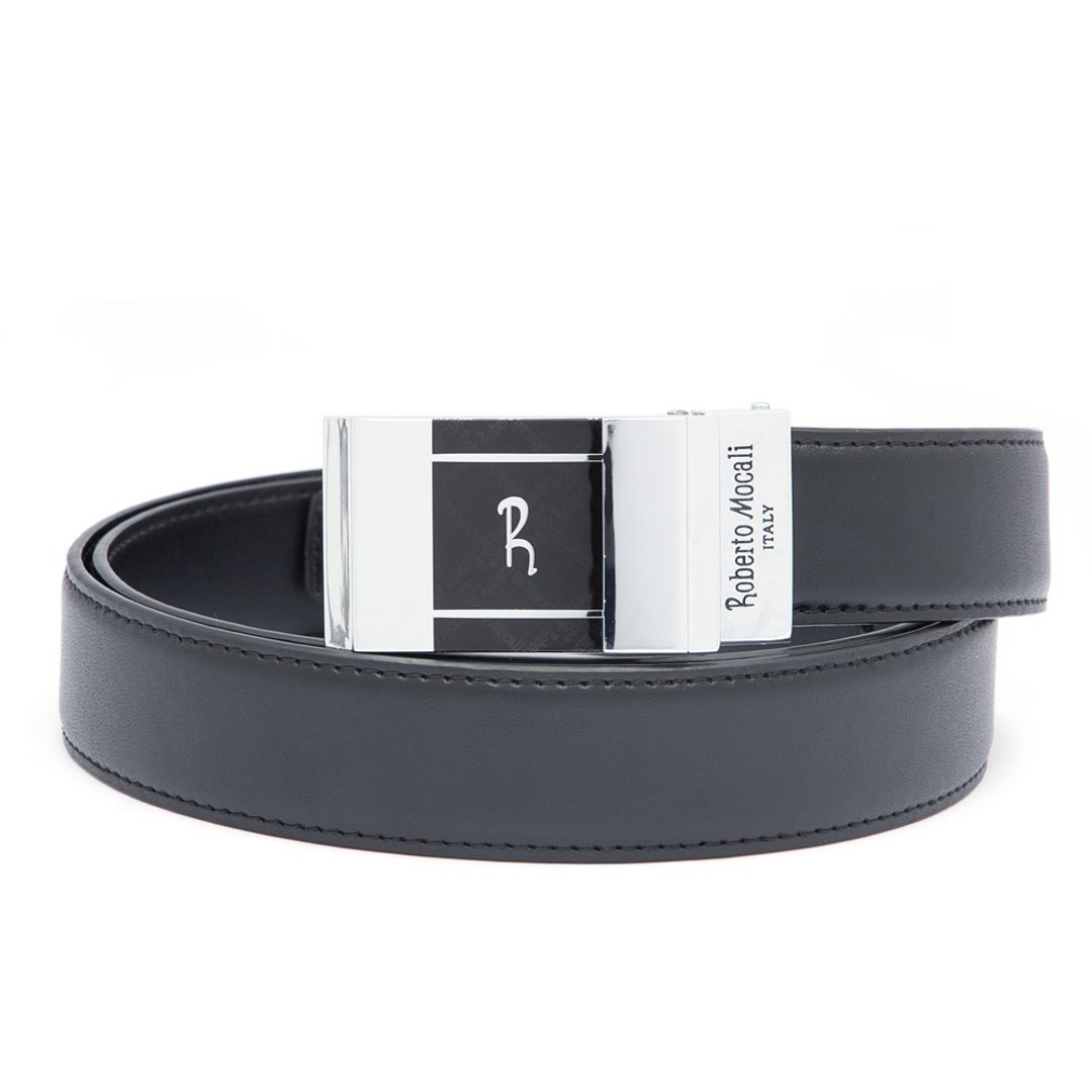 【Roberto Mocali】(RM-6214BKF)扣洞式牛皮皮带 - 皮带/腰带 - 真皮 黑色