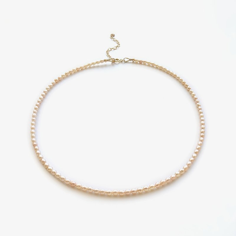 蜜桃粉橘 米粒淡水珍珠 14Kgf 包金 可调整项链 | 可改为纯银 - 项链 - 珍珠 橘色