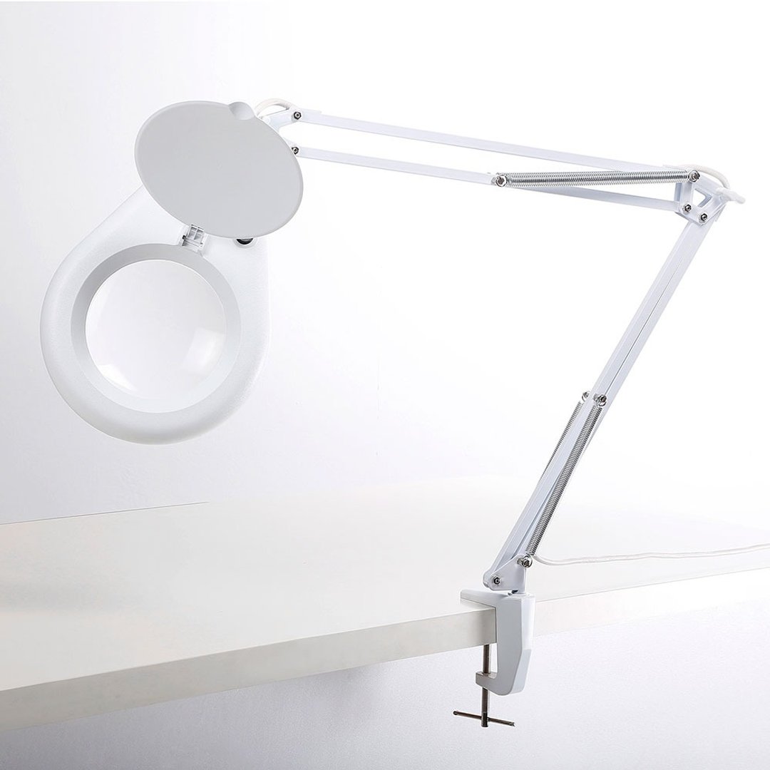 2.3x/5D/127mm 工作用薄型LED护眼台灯放大镜 自然光桌夹式E015-2 - 灯具/灯饰 - 玻璃 白色
