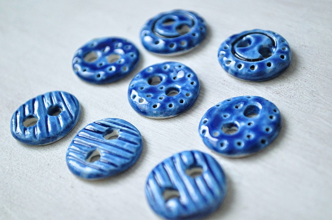 Cobalt blue set ceramic buttons - 陶艺 - 粘土 蓝色