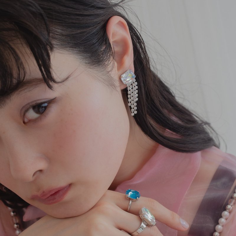 Glitter Dream Stud Clip-On - 耳环/耳夹 - 玻璃 透明