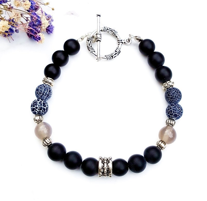 <勇气光轮-黑炎>黑风化玛瑙x磨砂黑玛瑙x灰玛瑙手链 定制化礼物 - 手链/手环 - 半宝石 黑色