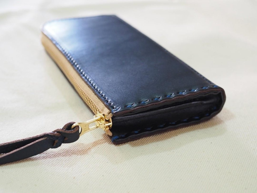 W zipper wallet / navy - 皮夹/钱包 - 真皮 蓝色