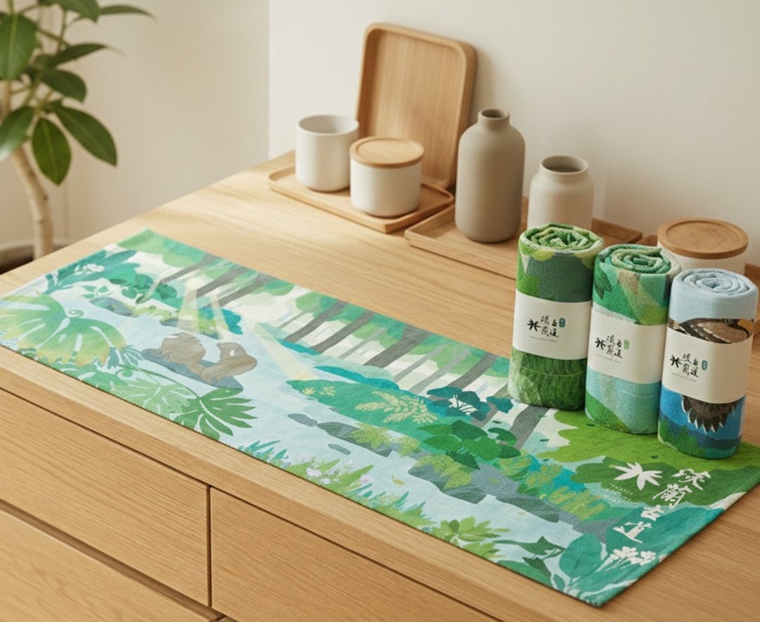 淡兰市集-大毛巾/运动毛巾 – 独家插画款 北路 / 中路 / 南路 - 毛巾浴巾 - 棉 绿色