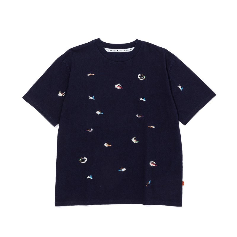 日本限定 POLER PRM WASH EMB TEE-SURF 日式电绣TEE / 冲浪靛青 - 男装上衣/T 恤 - 棉．麻 蓝色