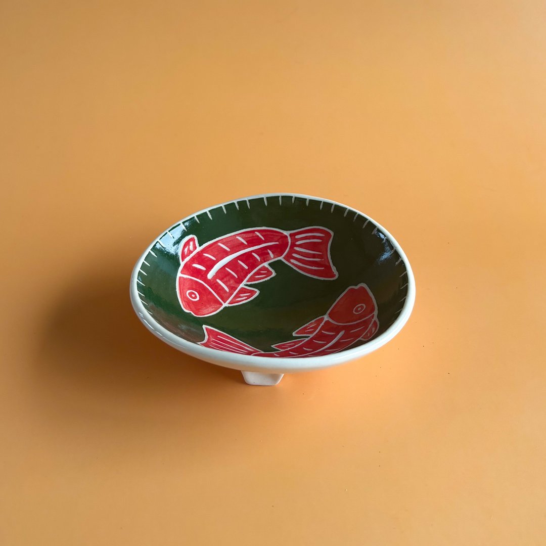 鱼形陶瓷饰品盘 - 收纳用品 - 陶 绿色
