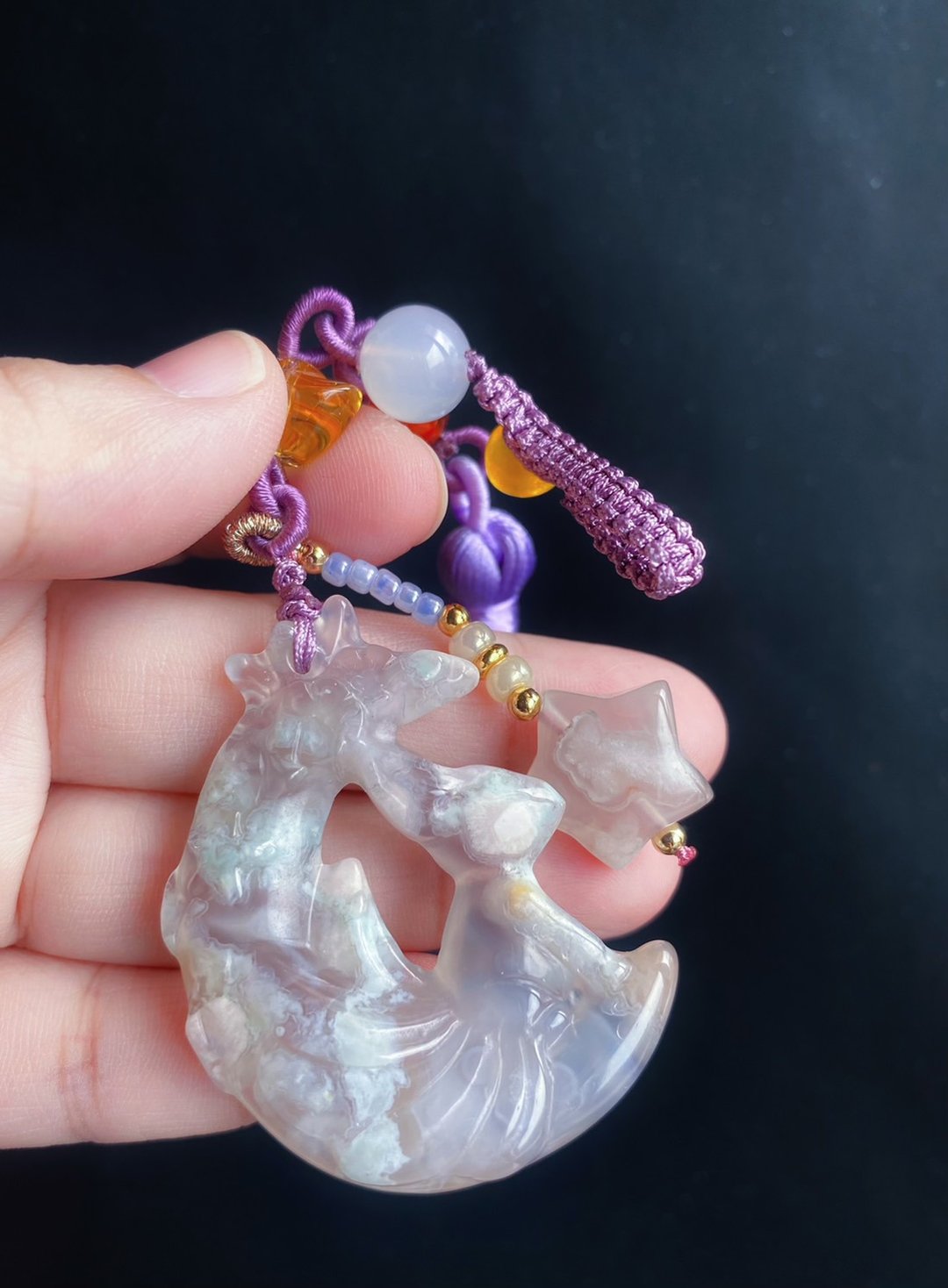 【售出】夏日 樱花玛瑙 菜园子 狐仙 月亮 水晶 包挂 闺 - 钥匙链/钥匙包 - 水晶 紫色