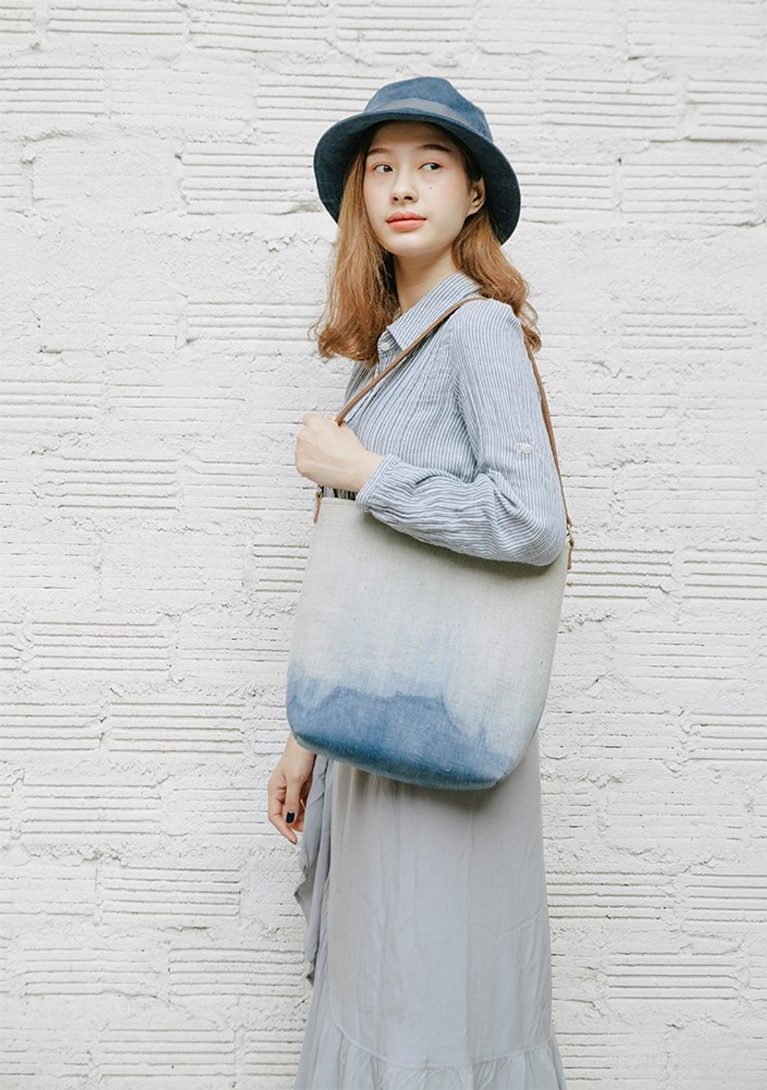 Indigo Dyed Shoulder bag, Linen Shoulder Bag - 手提包/手提袋 - 亚麻 蓝色