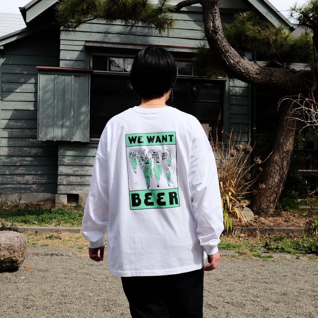 WE WANT BEER Long sleeved T shirts　MINT GREEN、BLACK - 中性连帽卫衣/T 恤 - 棉 白色