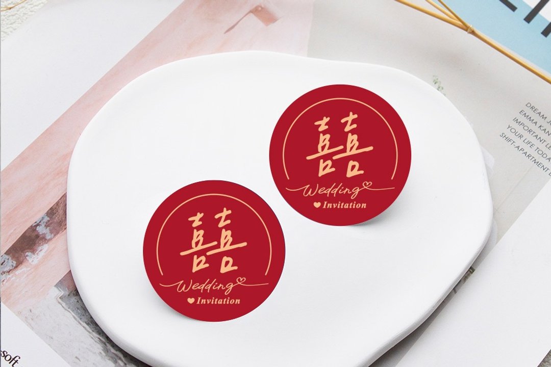 4cm圆 囍字贴纸 婚礼贴纸 喜帖贴纸 - 贴纸 - 纸 红色