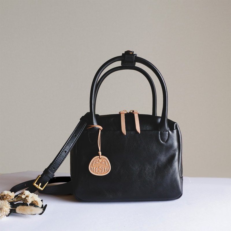 闪亮真皮时尚手提包斜背 2way 肩背包黑色 - 侧背包/斜挎包 - 真皮 黑色