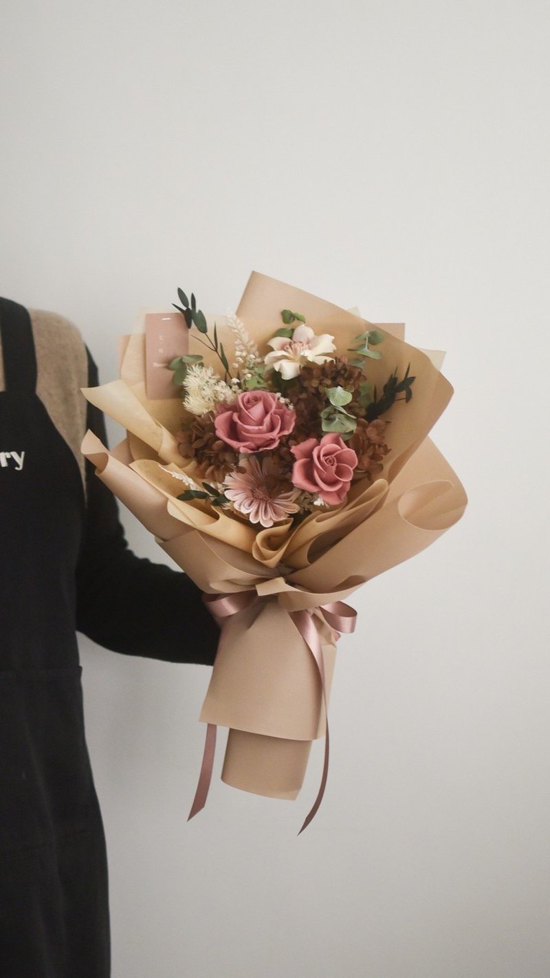 /复古玫瑰花束/求婚花束 七夕 教师节 玫瑰 满天星 棉花 生日 - 干燥花/捧花 - 植物．花 多色