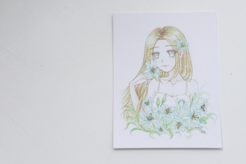 午夜的森林。花系少女手绘卡片 - 百合 - 卡片/明信片 - 纸 白色