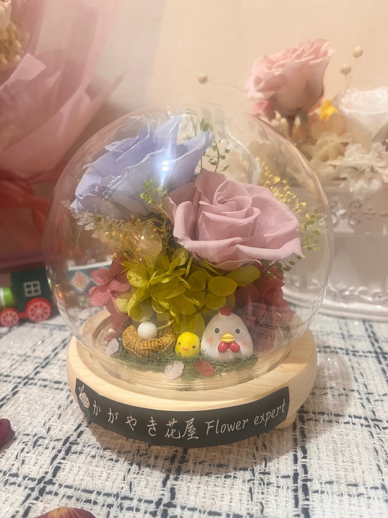 快速出货/入厝礼永生花玻璃盅/带路鸡乔迁礼/入厝鸡干燥花/招财 - 干燥花/捧花 - 玻璃 粉红色