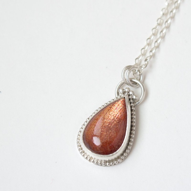 日长石 (太阳石) 纯银墬子 Sunstone pendant - 项链 - 宝石 橘色