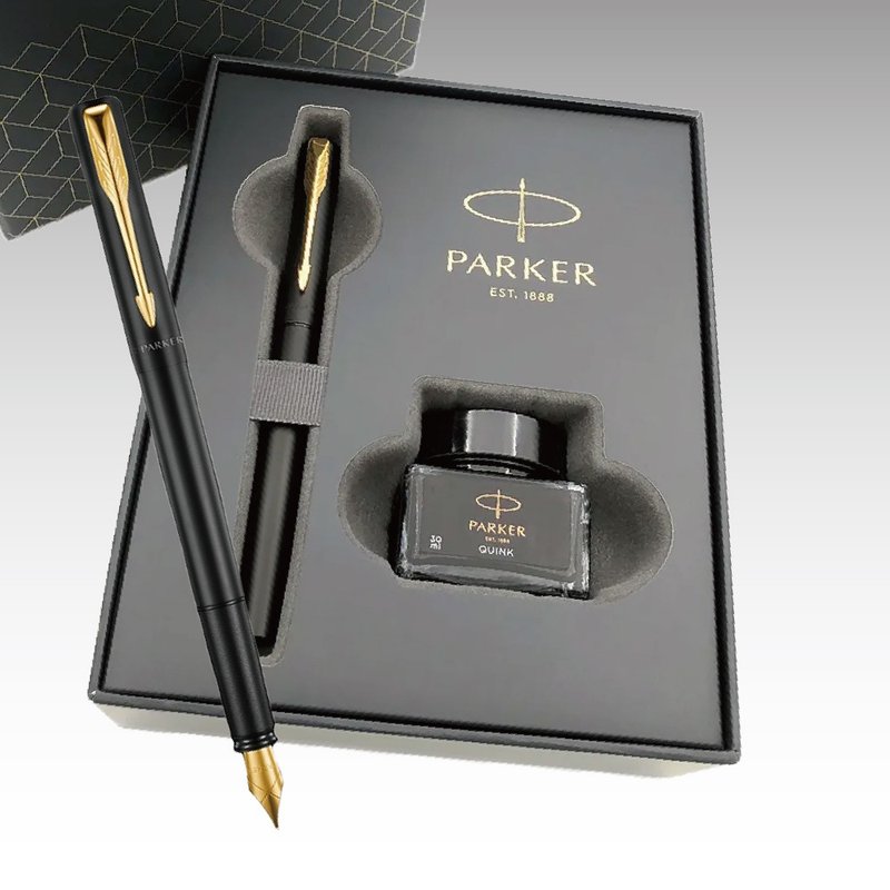 Parker 派克新威雅XL 黑杆钢金夹墨水礼盒组 免费刻字 - 钢笔 - 其他金属 黑色