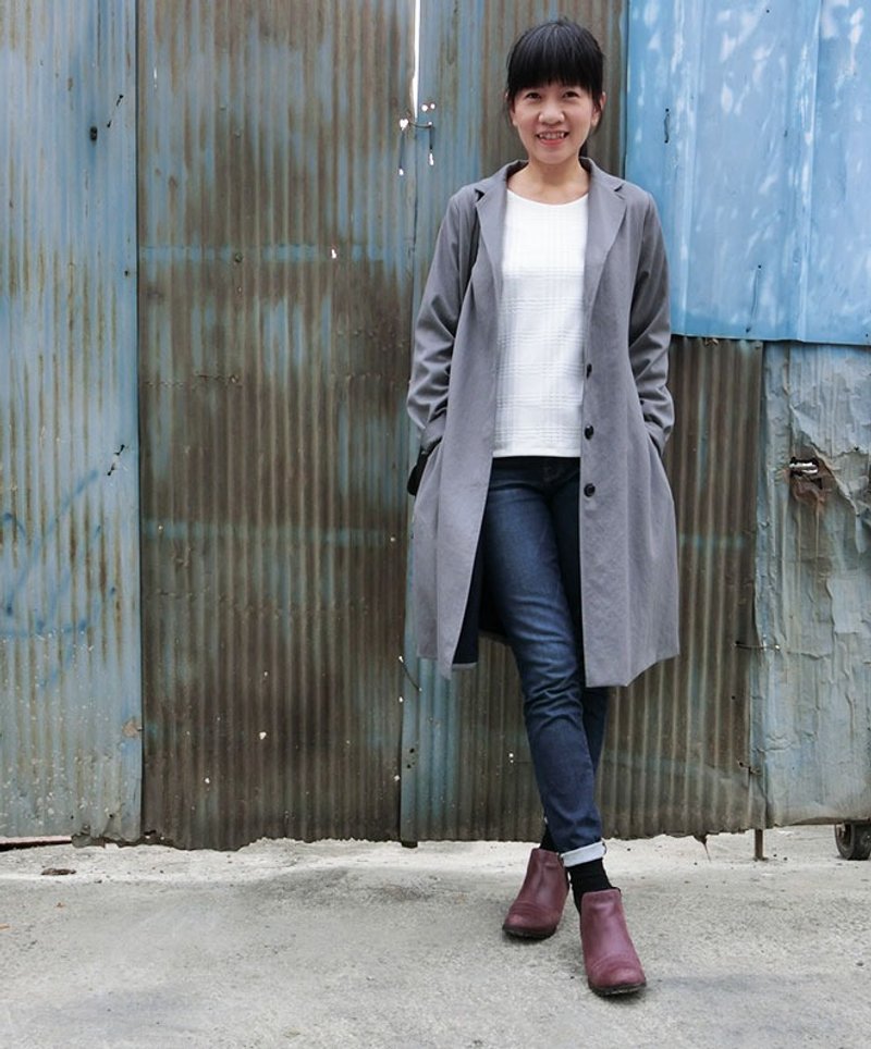 GT暗灰色绑带大衣 - 女装休闲/机能外套 - 棉．麻 灰色