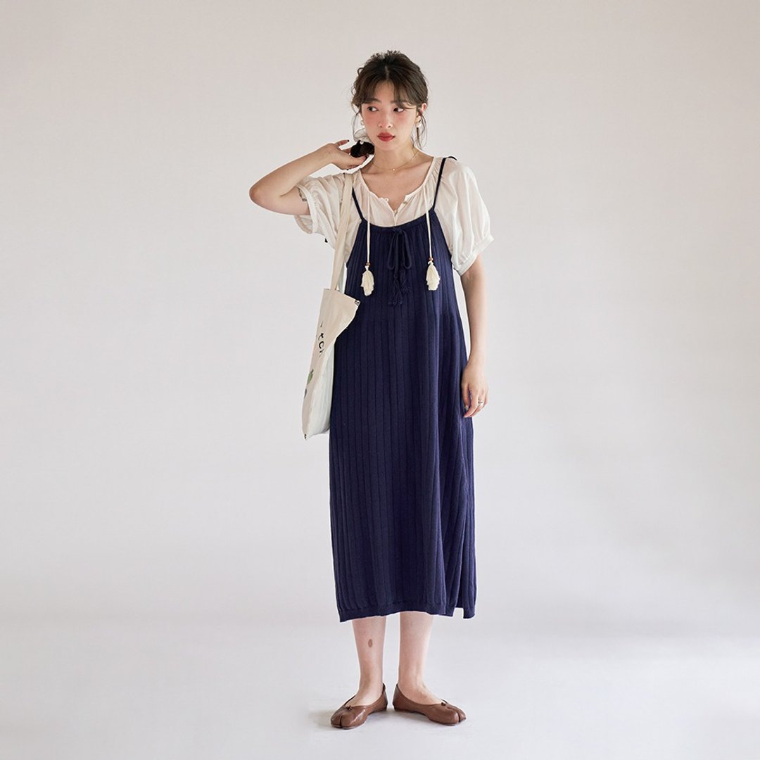 法式优雅吊带连衣裙|洋装|春夏款|Sora-1191 - 洋装/连衣裙 - 棉 