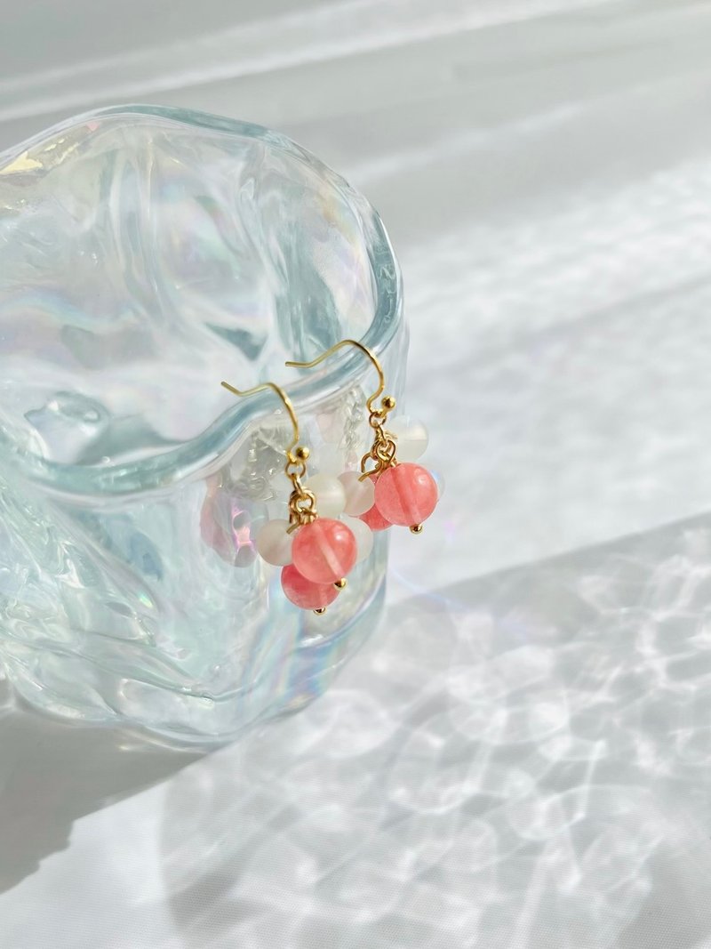 天然石 / 樱花石垂坠耳针 / 能量石 / 手术级不锈钢 / 樱花石 / 天然石 - 耳环/耳夹 - 半宝石 粉红色