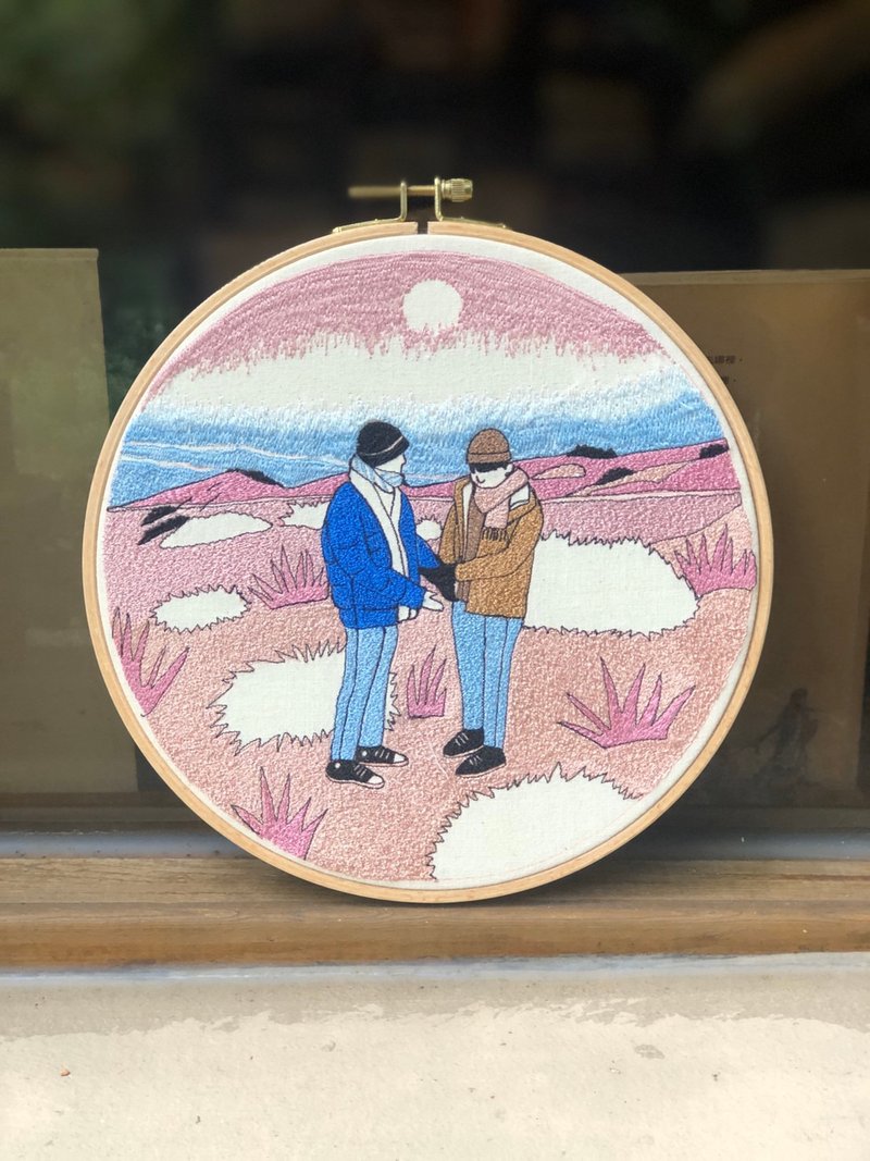 有你,温暖的彩霞-定制化刺绣21X21cm - 订制画像 - 棉．麻 白色