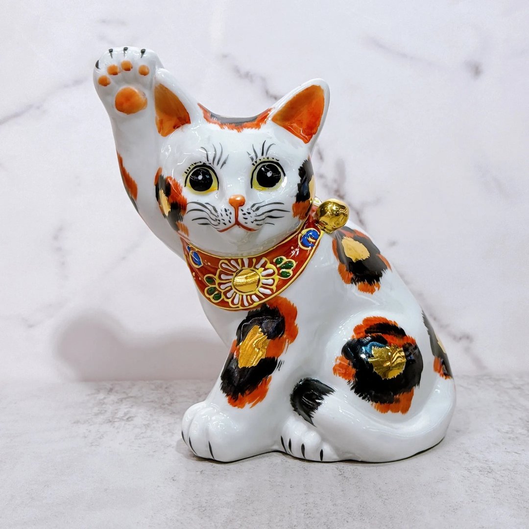 【金彩福猫】日本九谷烧招财猫 | 金三毛 5.5号 - 摆饰 - 瓷 白色