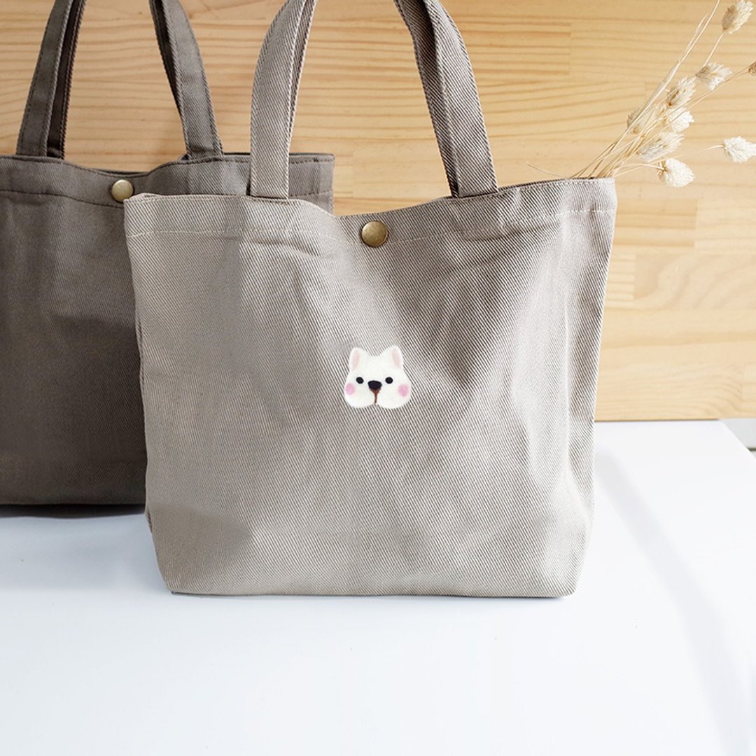 【Q-cute】小袋子系列-帆布午休袋-狗头、猫头、兔头-加字/定制化 - 手提包/手提袋 - 其他材质 多色