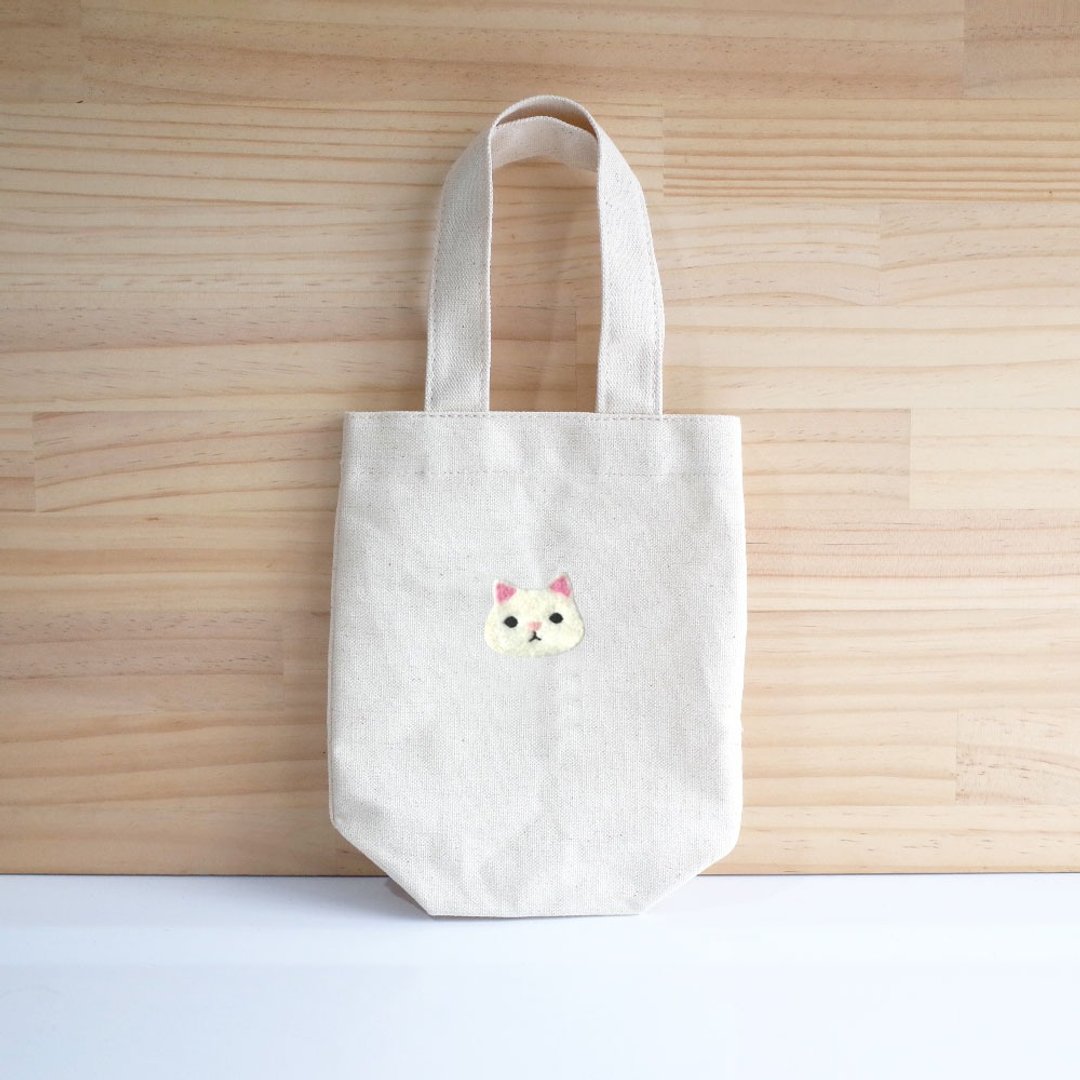 【Q-cute】饮料提袋系列-猫猫头/定制化-可加字 - 随行杯提袋/水壶袋 - 棉 多色