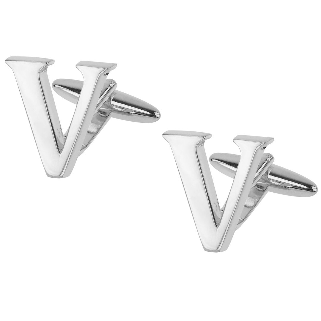 银色字母V袖扣 - 袖扣 - 其他金属 银色
