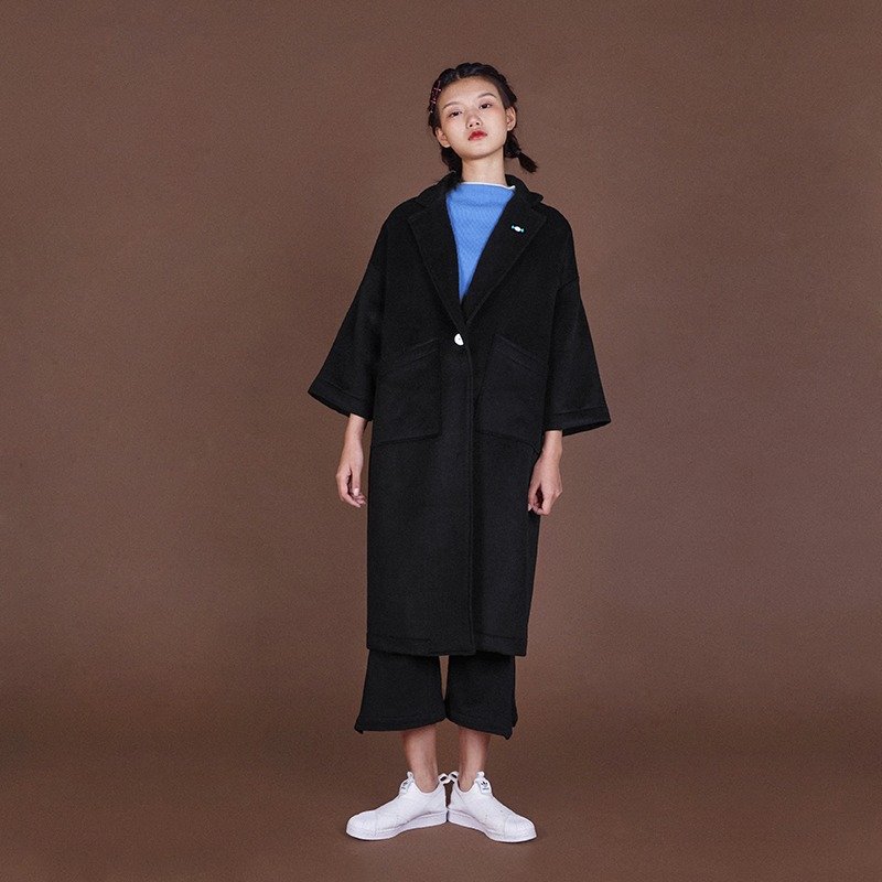 LLANO 商店系列 毛呢大衣 - 女装休闲/机能外套 - 其他材质 黑色