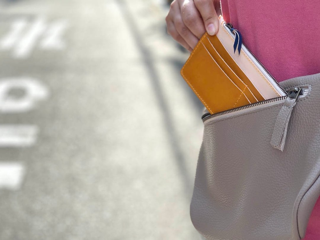 F-SLIM Camel x Navy Full Slim Wallet Compact Slim FSW-WCNN-C - 皮夹/钱包 - 真皮 橘色