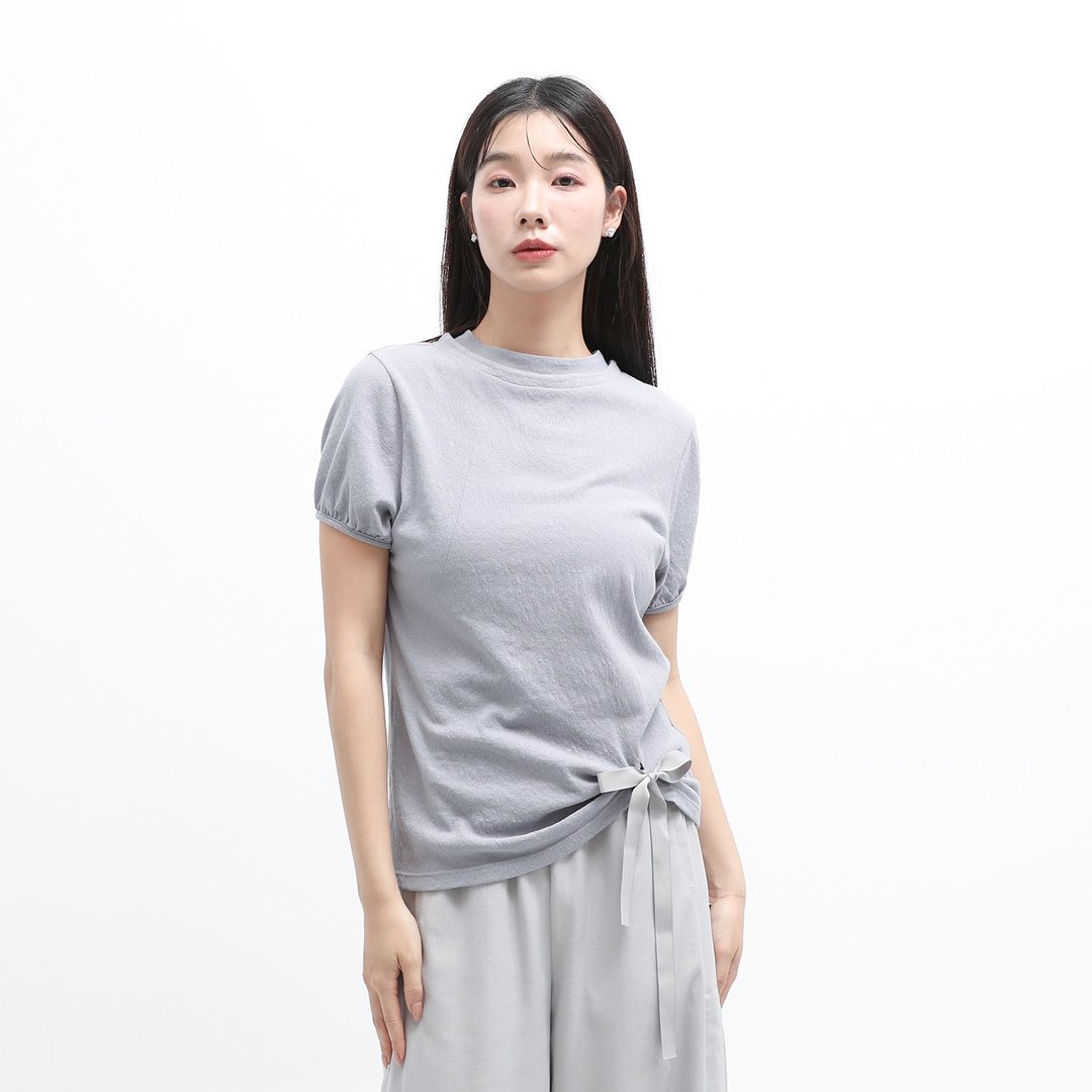 Pearblossom_梨花绑带上衣_24SF007_灰蓝 - 女装上衣 - 聚酯纤维 蓝色
