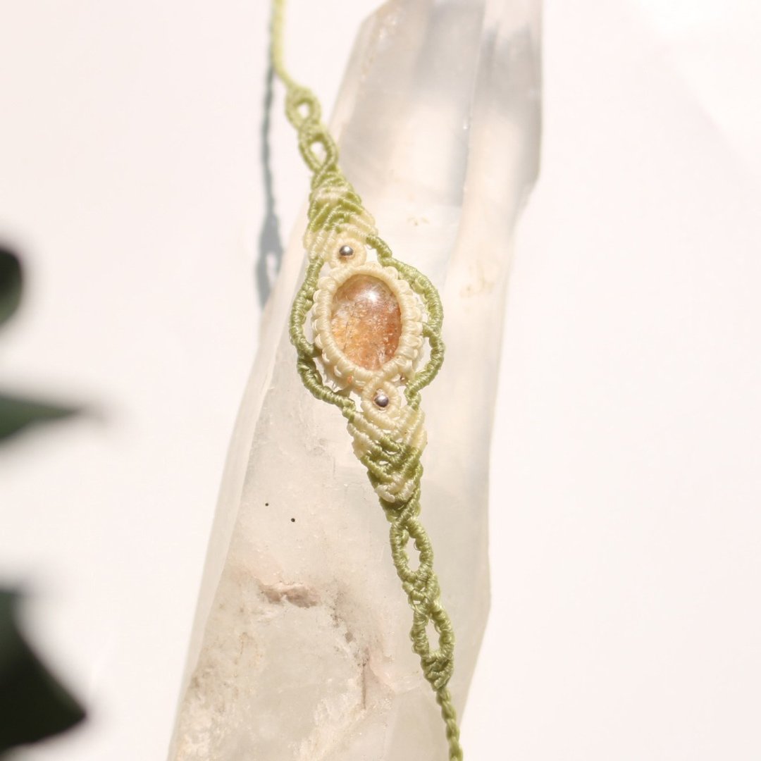 幽灵水晶图腾花纹编织蜡线手链 - 手链/手环 - 水晶 绿色