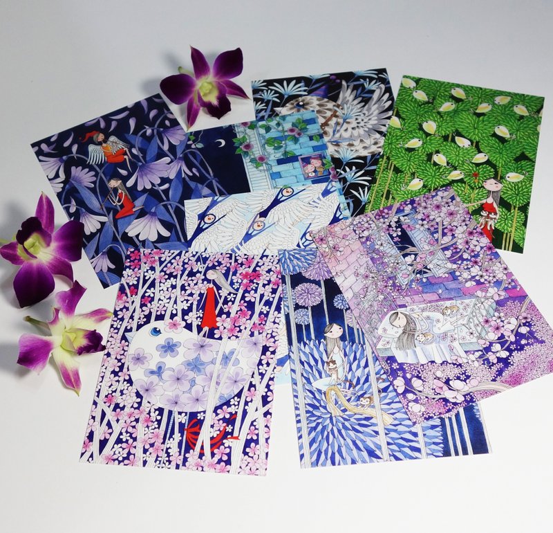 蕙文创插画明信片(典藏版梦境系列1)*共8张入 - 卡片/明信片 - 纸 蓝色