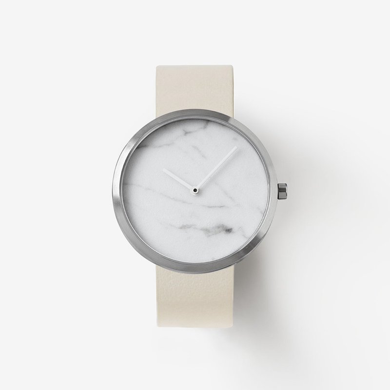 Outline Silver 40mm 米白色意大利皮带 真大理石手表 瑞士机芯 - 女表 - 石头 银色