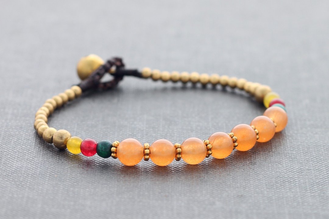 Peach Petite Oriental Bracelets Beaded Woven Vintage Style - 手链/手环 - 纸 橘色