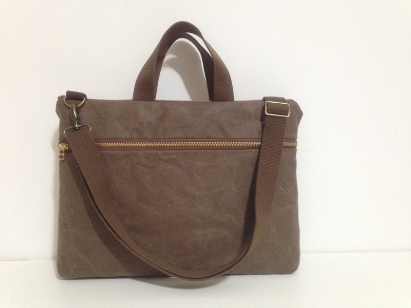 手作 笔电袋笔电包 2way手提背带电脑袋笔电袋笔电收纳包 - 电脑包 - 防水材质 咖啡色