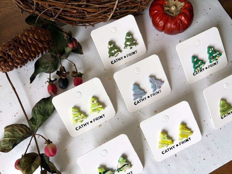 圣诞限定-圣诞树 - 耳环/耳夹 - 其他材质 