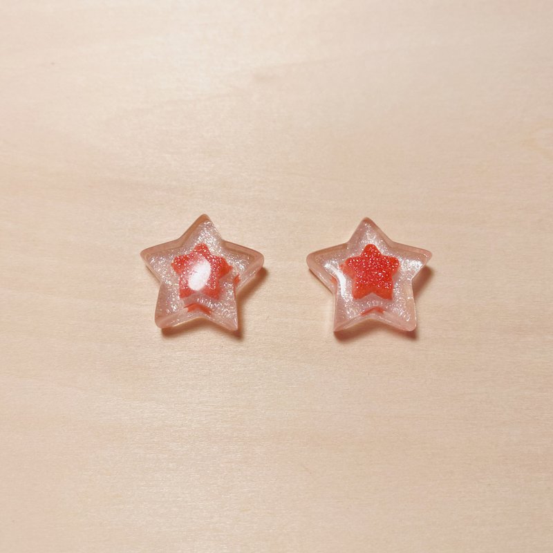 复古红糖果星星耳环 - 耳环/耳夹 - 树脂 红色