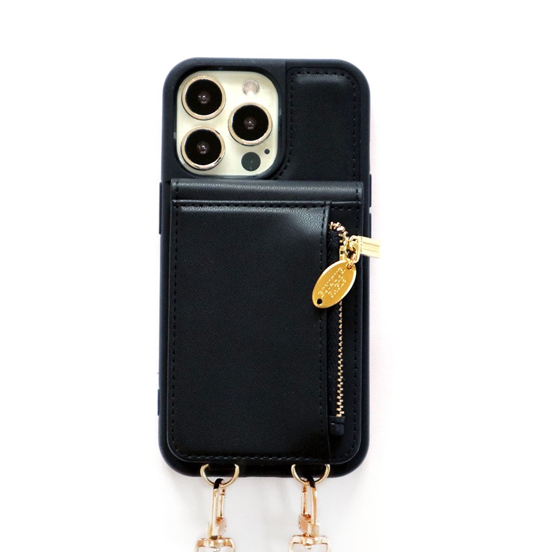 iPhone15/12 巴黎法黑小钱包背带手机壳 - 手机壳/手机套 - 塑料 黑色
